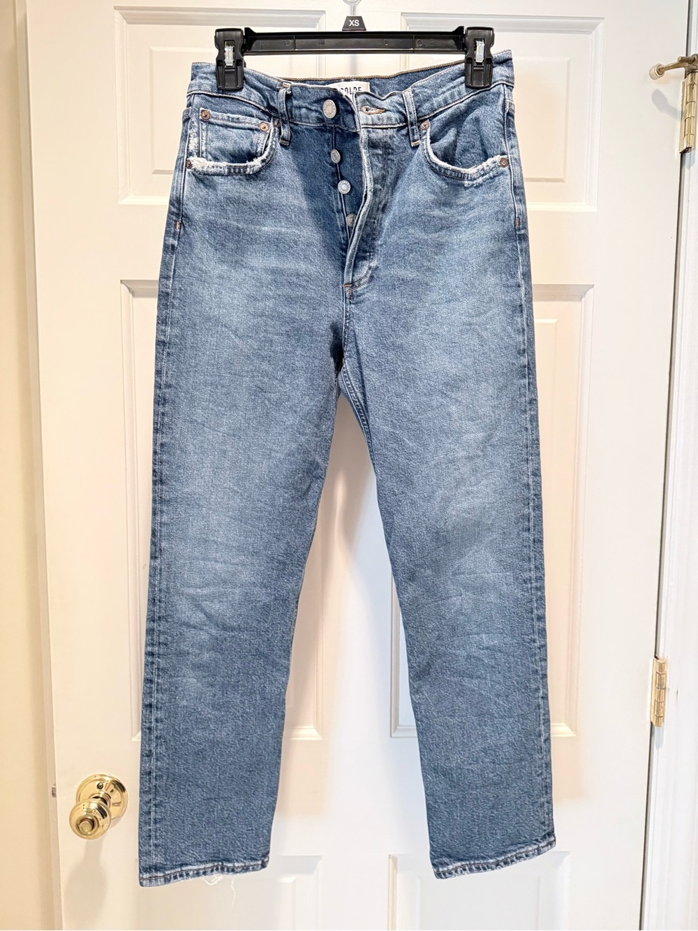 AGOLDE Jeans “Riley Crop” HighRise Med Blue Button-Fly Size 27 Straight Leg crop